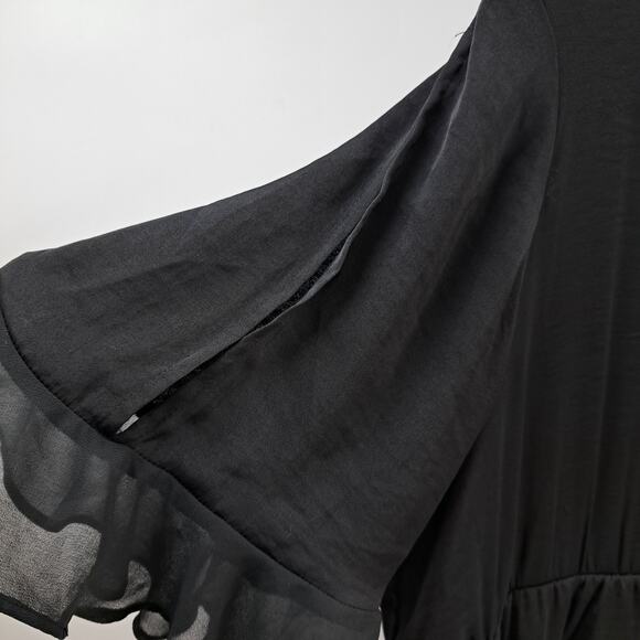 Who What Wear Mini Dress L Flutter Keyhole Sleeve Chiffon Ruffled Tiered Black - Picture 5 of 8